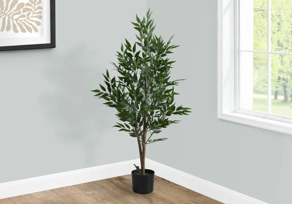 Artificial Plant, 47" Tall, Acacia Tree, Indoor, Faux, Fake, Floor, Greenery, Potted, Silk, Decorative, Green Leaves, Black Pot