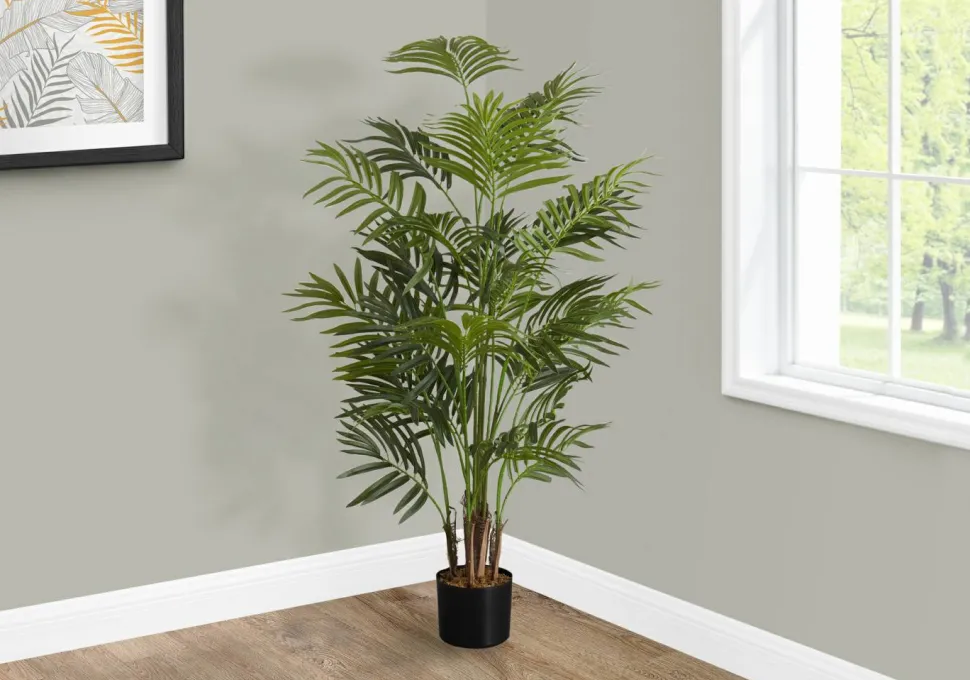 Artificial Plant, 47" Tall, Areca Palm Tree, Indoor, Faux, Fake, Floor, Greenery, Potted, Real Touch, Decorative, Green Leaves, Black Pot