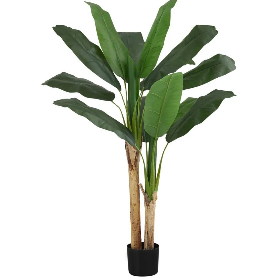 Artificial Plant, 55" Tall, Banana Tree, Indoor, Faux, Fake, Floor, Greenery, Potted, Real Touch, Decorative, Green Leaves, Black Pot