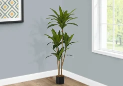 Artificial Plant, 51" Tall, Dracaena Tree, Indoor, Faux, Fake, Floor, Greenery, Potted, Real Touch, Decorative, Green Leaves, Black Pot