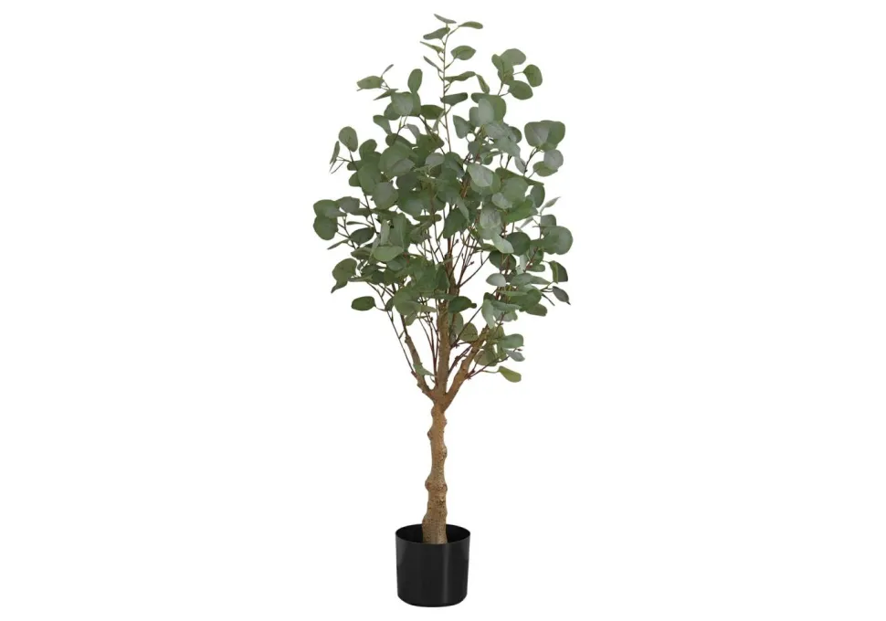 Artificial Plant, 46" Tall, Eucalyptus Tree, Indoor, Faux, Fake, Floor, Greenery, Potted, Decorative, Green Leaves, Black Pot