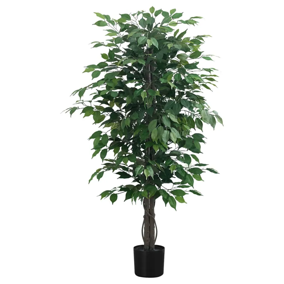 Artificial Plant, 58" Tall, Ficus Tree, Indoor, Faux, Fake, Floor, Greenery, Potted, Decorative, Green Leaves, Black Pot