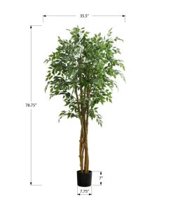 Artificial Plant, 79" Tall, Ficus Tree, Floor, Real Touch, Potted, Green Leaves, Black Pot