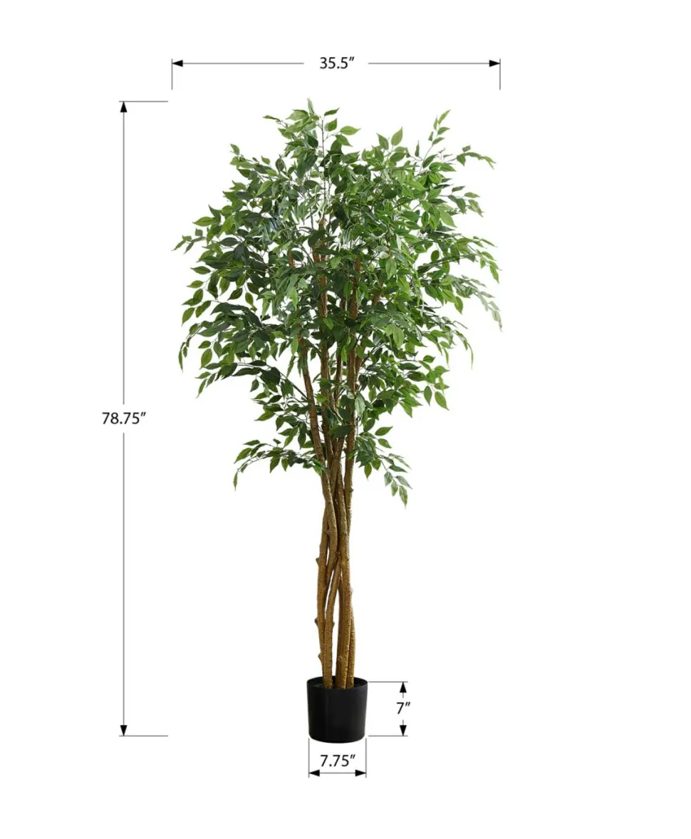 Artificial Plant, 79" Tall, Ficus Tree, Floor, Real Touch, Potted, Green Leaves, Black Pot