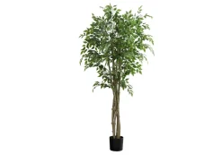 Artificial Plant, 79" Tall, Ficus Tree, Floor, Real Touch, Potted, Green Leaves, Black Pot