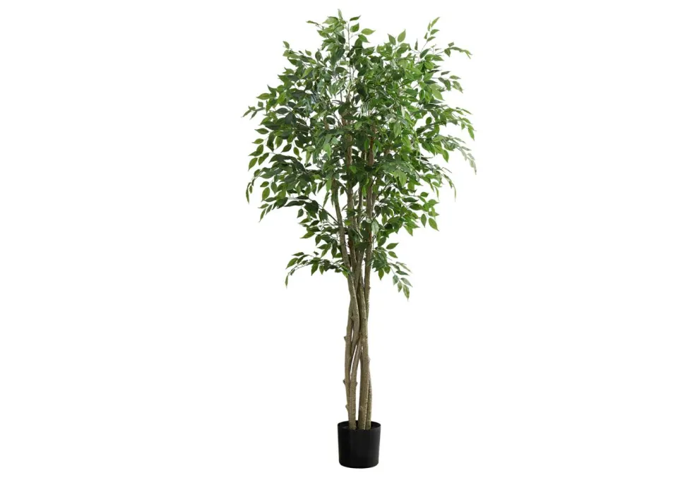 Artificial Plant, 79" Tall, Ficus Tree, Floor, Real Touch, Potted, Green Leaves, Black Pot