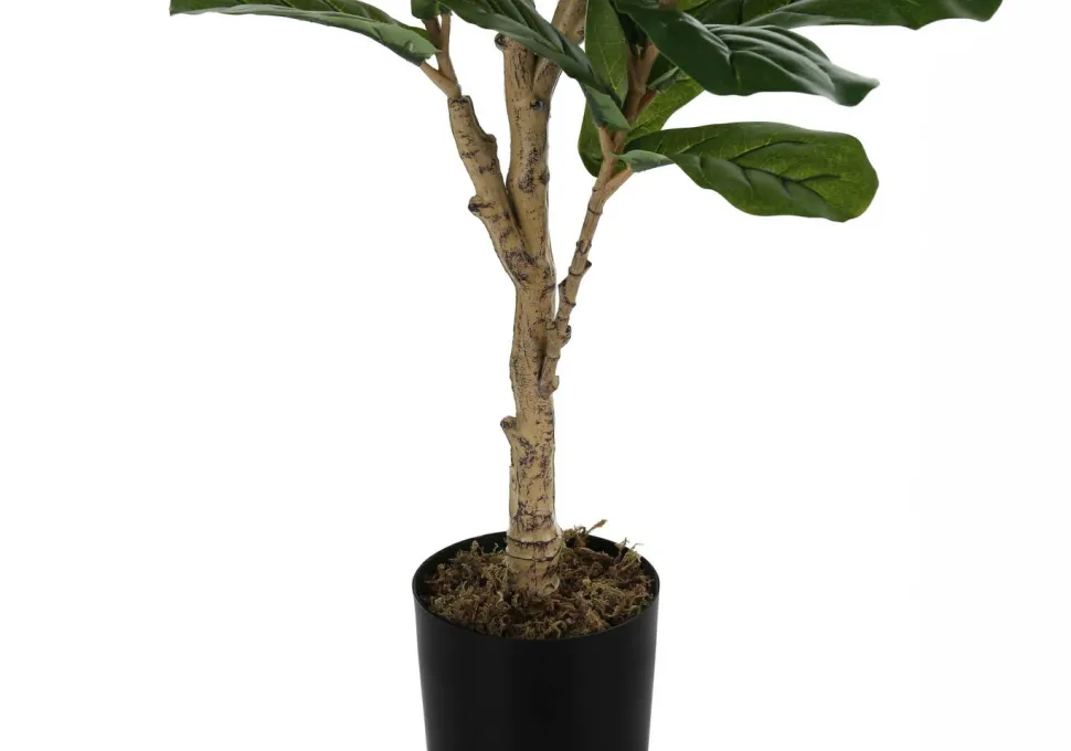 Artificial Plant, 47" Tall, Fiddle Tree, Indoor, Faux, Fake, Floor, Greenery, Potted, Real Touch, Decorative, Green Leaves, Black Pot