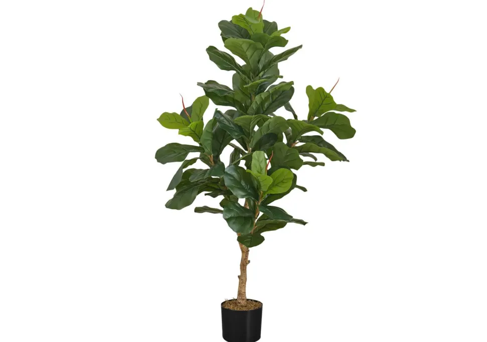 Artificial Plant, 47" Tall, Fiddle Tree, Indoor, Faux, Fake, Floor, Greenery, Potted, Real Touch, Decorative, Green Leaves, Black Pot