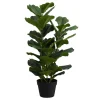 Artificial Plant, 32" Tall, Fiddle Tree, Indoor, Faux, Fake, Floor, Greenery, Potted, Real Touch, Decorative, Green Leaves, Black Pot