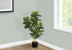 Artificial Plant, 41" Tall, Fiddle Tree, Indoor, Faux, Fake, Floor, Greenery, Potted, Real Touch, Decorative, Green Leaves, Black Pot