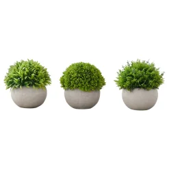 Artificial Plant, 5" Tall, Grass, Indoor, Faux, Fake, Table, Greenery, Potted, Set Of 3, Decorative, Green Plants, Grey Pots