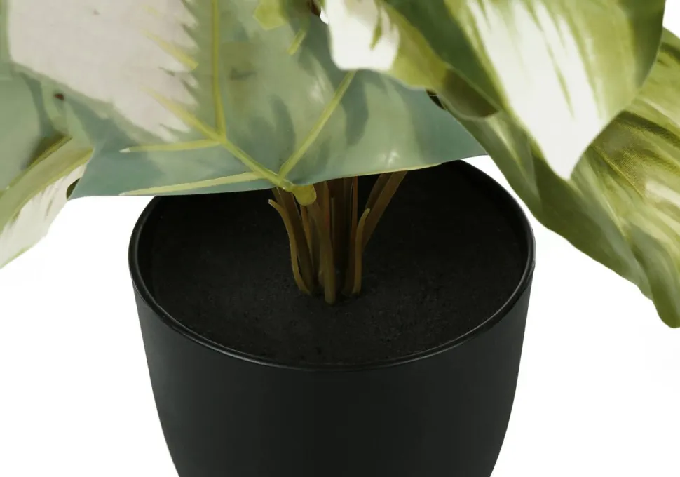 Artificial Plant, 13" Tall, Monstera Calthea, Indoor, Faux, Fake, Table, Greenery, Potted, Set Of 2, Decorative, Green Leaves, Black Pots