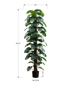 Artificial Plant, 83" Tall, Monstera Tree, Floor, Indoor, Decorative, Green Leaves, Black Pot