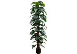Artificial Plant, 83" Tall, Monstera Tree, Floor, Indoor, Decorative, Green Leaves, Black Pot