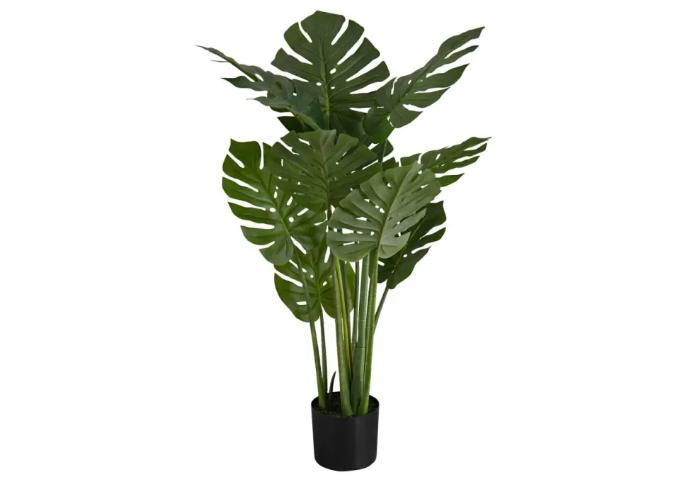 Artificial Plant, 45" Tall, Monstera Tree, Indoor, Faux, Fake, Floor, Greenery, Potted, Real Touch, Decorative, Green Leaves, Black Pot