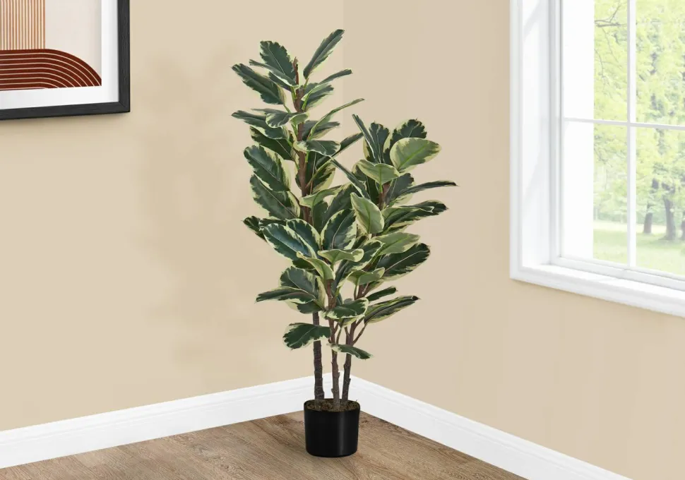 Artificial Plant, 47" Tall, Oak Tree, Indoor, Faux, Fake, Floor, Greenery, Potted, Real Touch, Decorative, Green Leaves, Black Pot