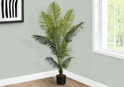 Artificial Plant, 57" Tall, Palm Tree, Indoor, Faux, Fake, Floor, Greenery, Potted, Real Touch, Decorative, Green Leaves, Black Pot