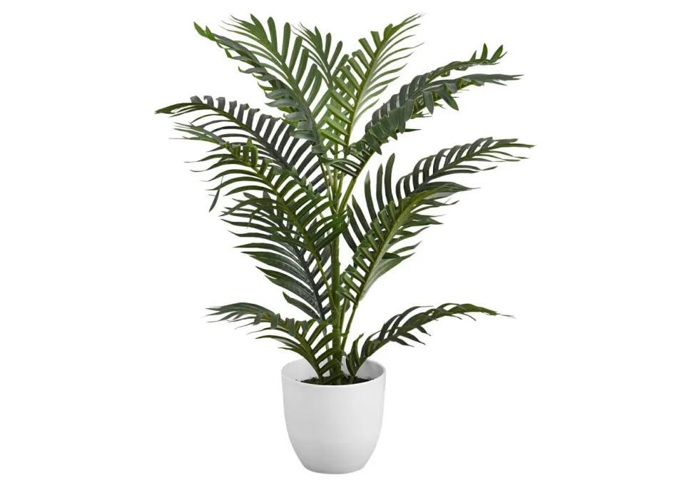 Artificial Plant, 28" Tall, Palm Tree, Indoor, Faux, Fake, Floor, Greenery, Potted, Real Touch, Decorative, Green Leaves, White Pot