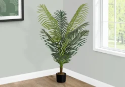 Artificial Plant, 47" Tall, Palm Tree, Indoor, Faux, Fake, Floor, Greenery, Potted, Real Touch, Decorative, Green Leaves, Black Pot