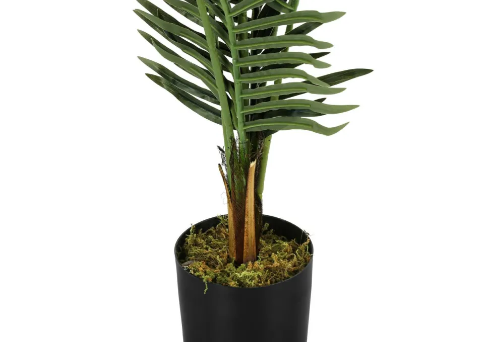 Artificial Plant, 47" Tall, Palm Tree, Indoor, Faux, Fake, Floor, Greenery, Potted, Real Touch, Decorative, Green Leaves, Black Pot