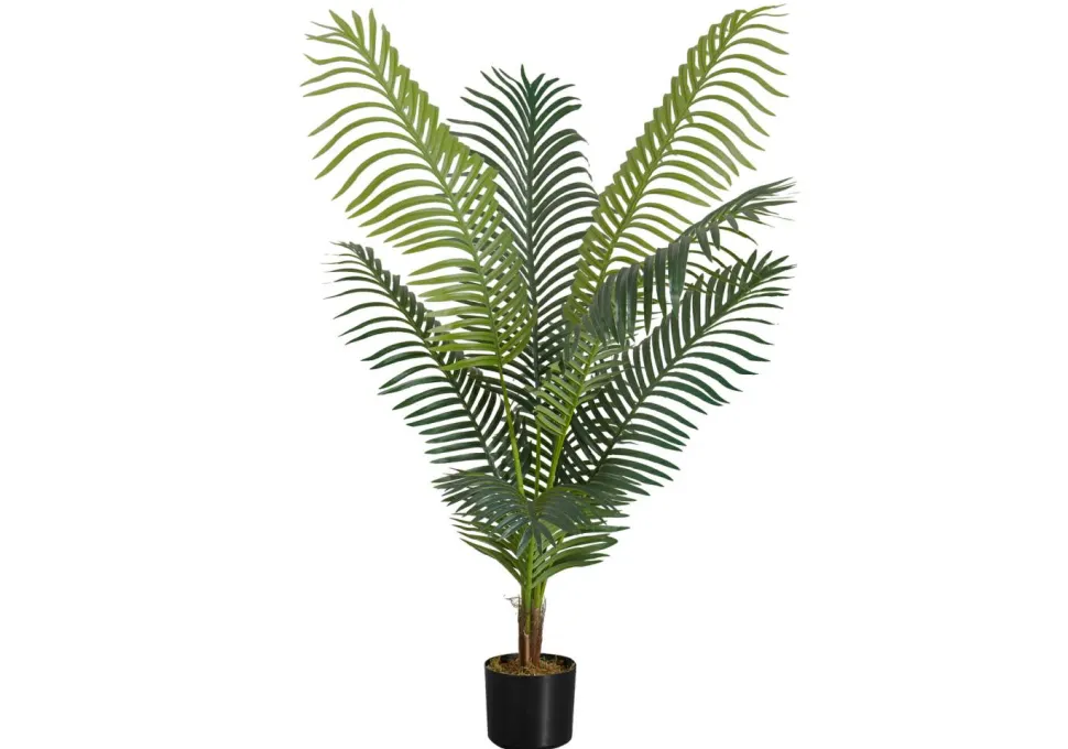 Artificial Plant, 47" Tall, Palm Tree, Indoor, Faux, Fake, Floor, Greenery, Potted, Real Touch, Decorative, Green Leaves, Black Pot