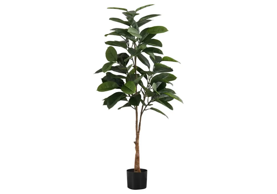 Artificial Plant, 52" Tall, Rubber Tree, Indoor, Faux, Fake, Floor, Greenery, Potted, Real Touch, Decorative, Green Leaves, Black Pot