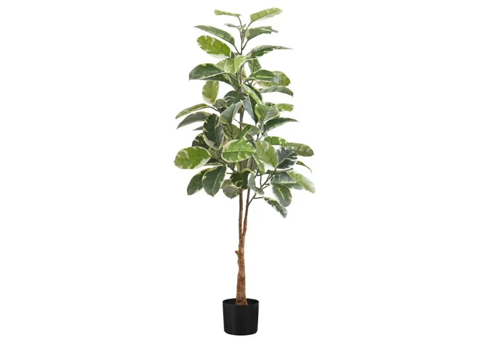 Artificial Plant, 52" Tall, Rubber Tree, Indoor, Faux, Fake, Floor, Greenery, Potted, Real Touch, Decorative, Green Leaves, Black Pot