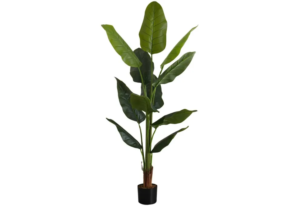 Artificial Plant, 59" Tall, Strelitzia Tree, Indoor, Faux, Fake, Floor, Greenery, Potted, Real Touch, Decorative, Green Leaves, Black Pot