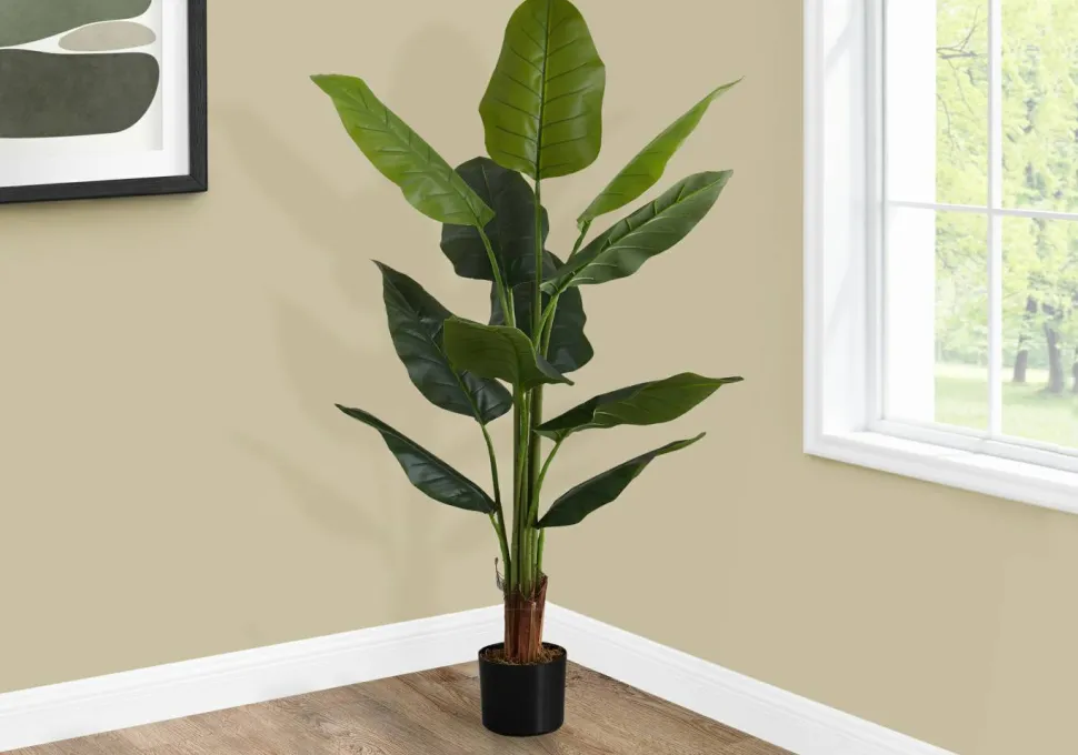 Artificial Plant, 59" Tall, Strelitzia Tree, Indoor, Faux, Fake, Floor, Greenery, Potted, Real Touch, Decorative, Green Leaves, Black Pot