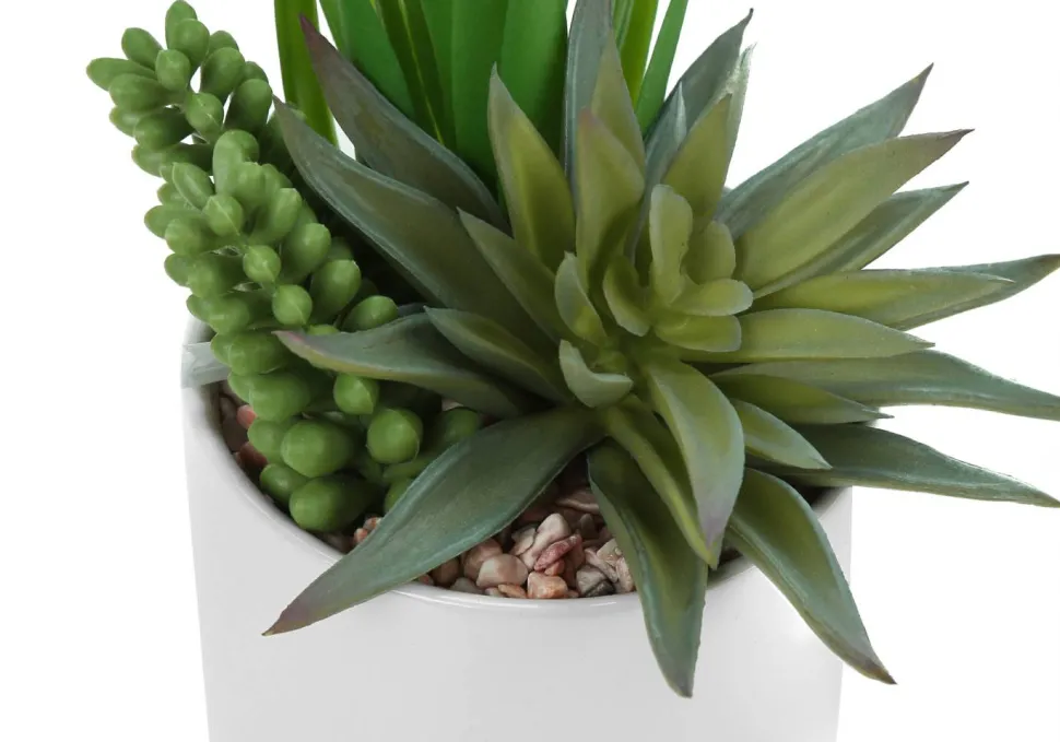 Artificial Plant, 7" Tall, Succulent, Indoor, Faux, Fake, Table, Greenery, Potted, Set Of 2, Decorative, Green Plants, White Ceramic Pots
