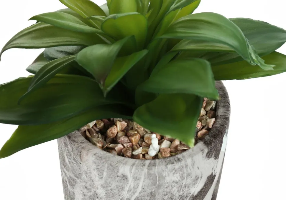 Artificial Plant, 6" Tall, Succulent, Indoor, Faux, Fake, Table, Greenery, Potted, Set Of 2, Decorative, Green Leaves, Grey Cement Pots