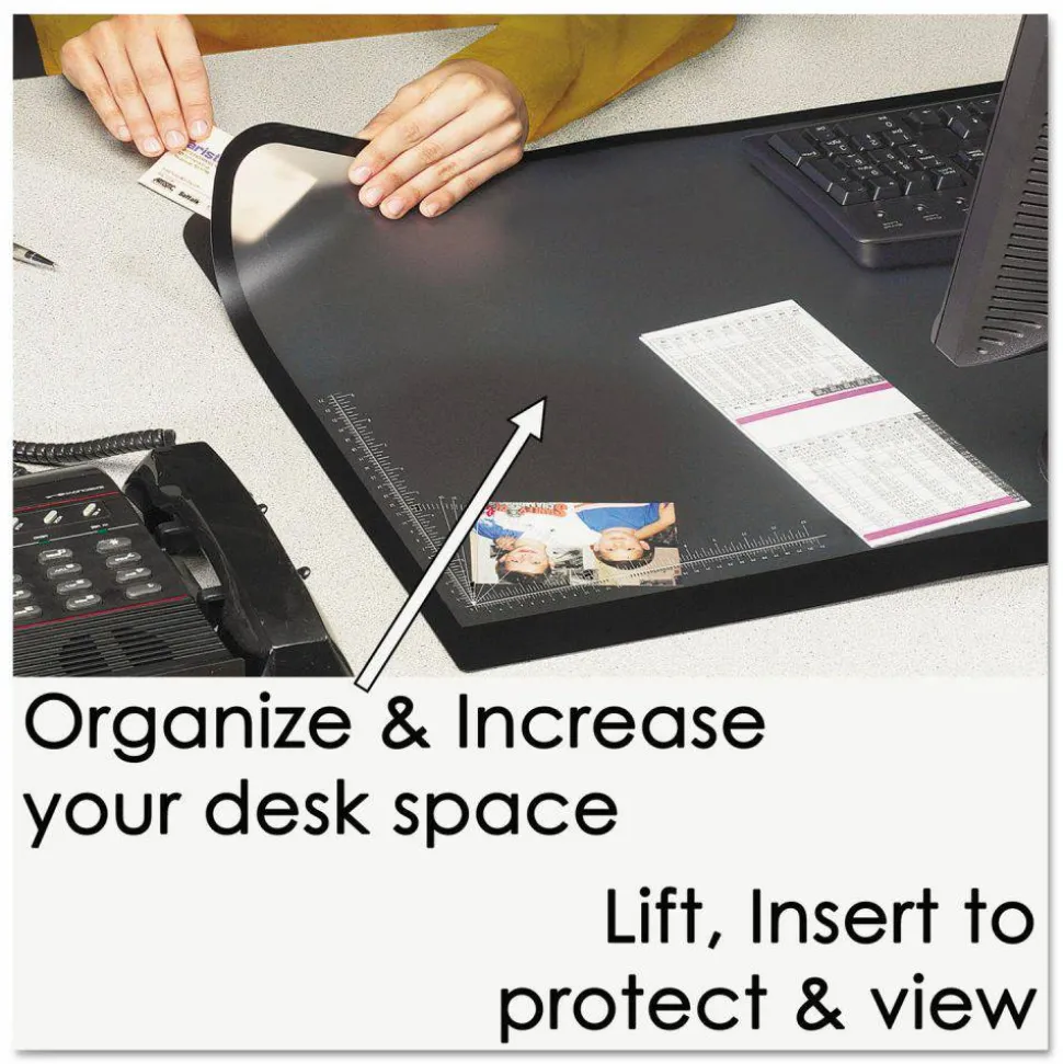 Artistic Desk Pad with Transparent Frost Lift-Top Overlay, Antimicrobial Product Protection, 22" x 17", Black