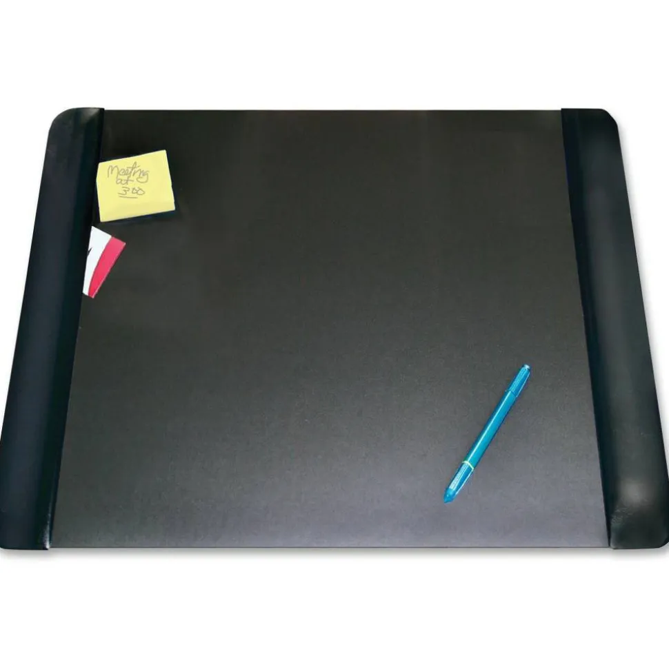 Artistic Executive Desk Pad with Antimicrobial Protection, Leather-Like Side Panels, 24" x 19", Black