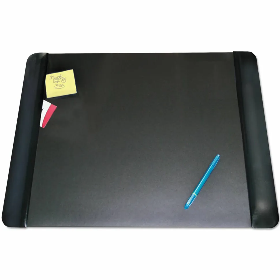 Artistic Executive Desk Pad with Antimicrobial Protection, Leather-Like Side Panels, 24" x 19", Black
