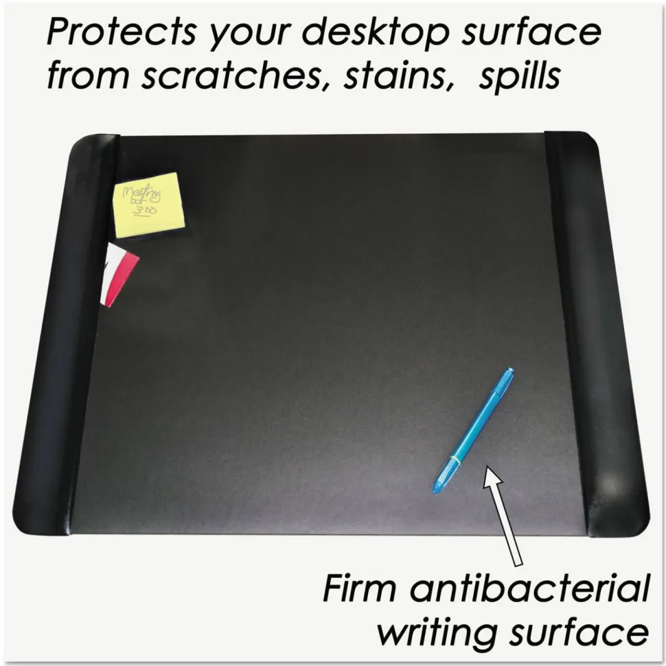 Artistic Executive Desk Pad with Antimicrobial Protection, Leather-Like Side Panels, 24" x 19", Black