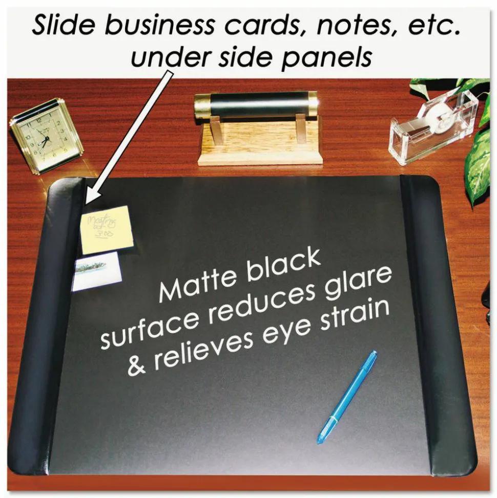 Artistic Executive Desk Pad with Antimicrobial Protection, Leather-Like Side Panels, 24" x 19", Black