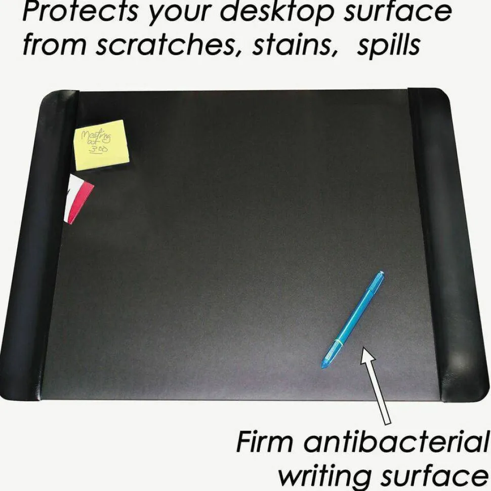 Artistic Executive Desk Pad with Antimicrobial Protection, Leather-Like Side Panels, 24" x 19", Black