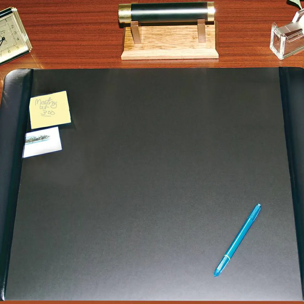 Artistic Executive Desk Pad with Antimicrobial Protection, Leather-Like Side Panels, 24" x 19", Black