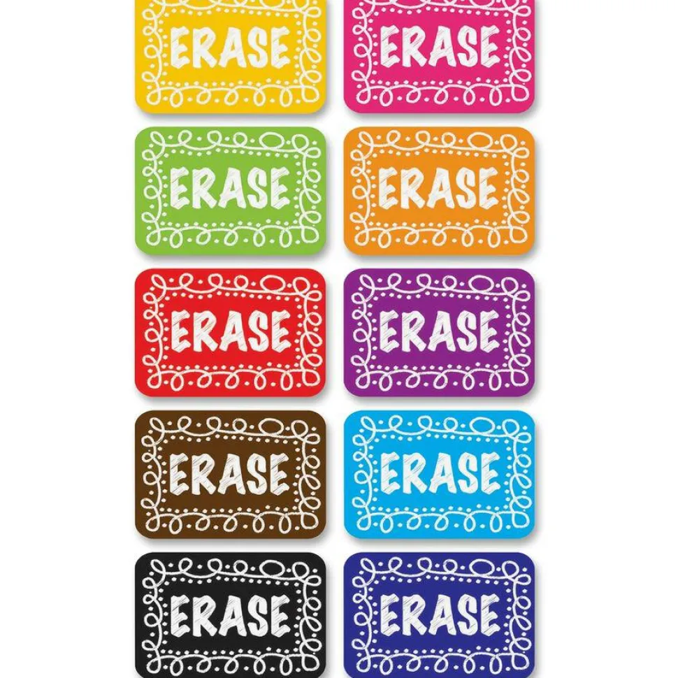 Ashley Chalk Design Mini Whiteboard Erasers, 2" x 1.25", Multicolor, Pack Of 10
