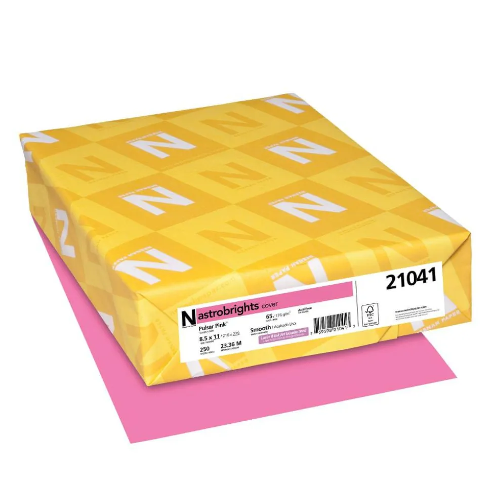 Astrobrights Color Card Stock, Pulsar Pink, Letter (8.5" x 11"), 65 Lb, Pack Of 250