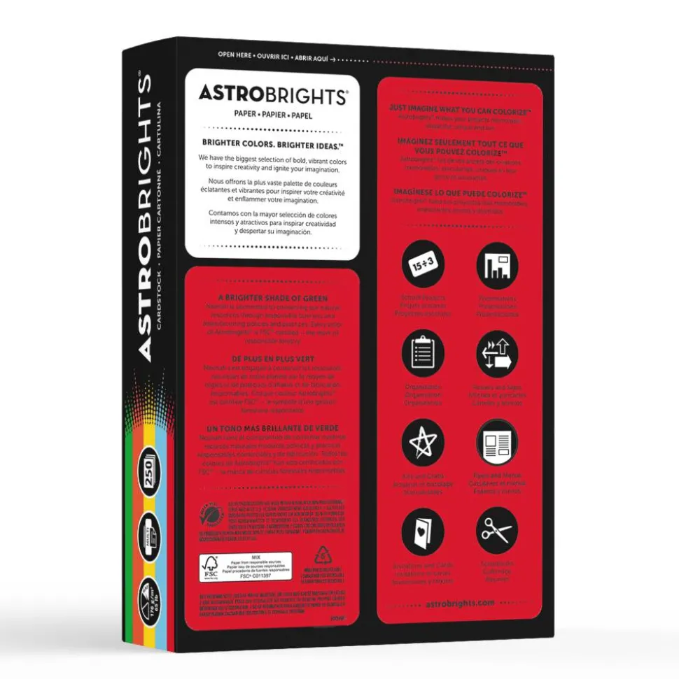 Astrobrights Color Card Stock, Assorted Colors, Letter (8.5" x 11"), 65 Lb, 30% Recycled, FSC Certified, Pack Of 250