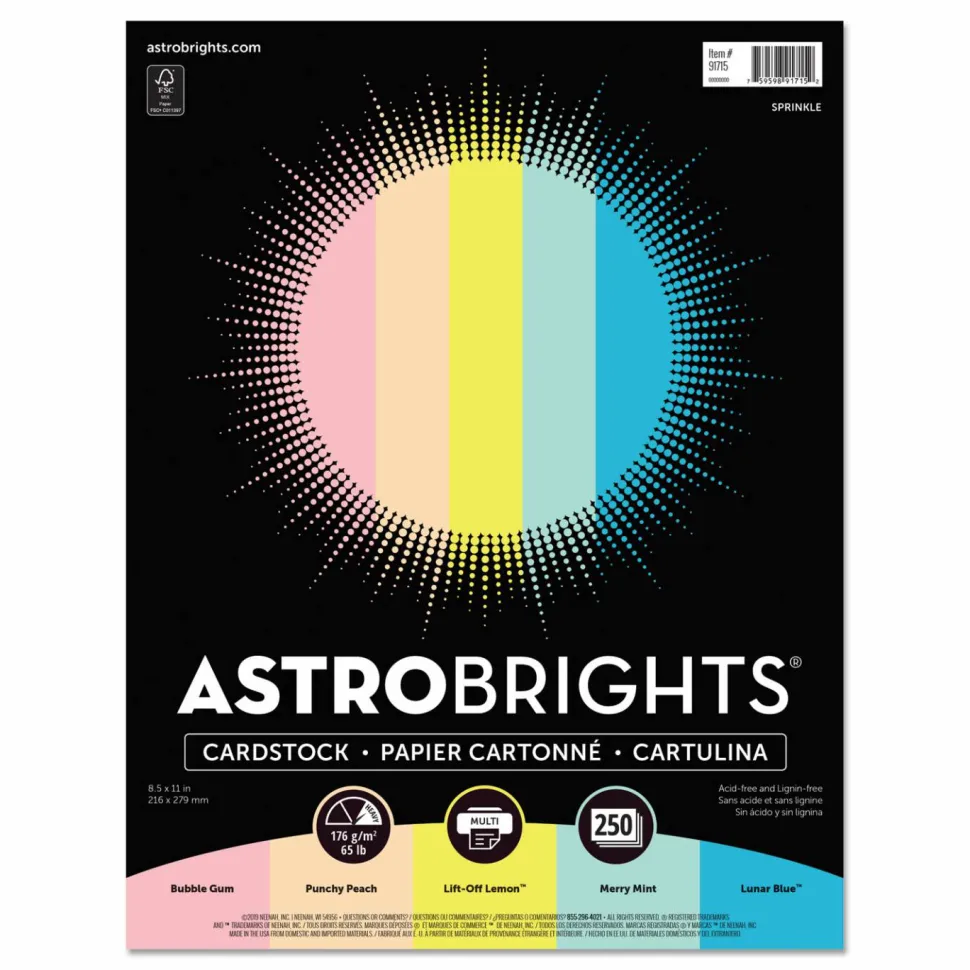 Astrobrights Color Card Stock, Assorted Colors, Letter (8.5" x 11"), 65 Lb, Pack Of 250