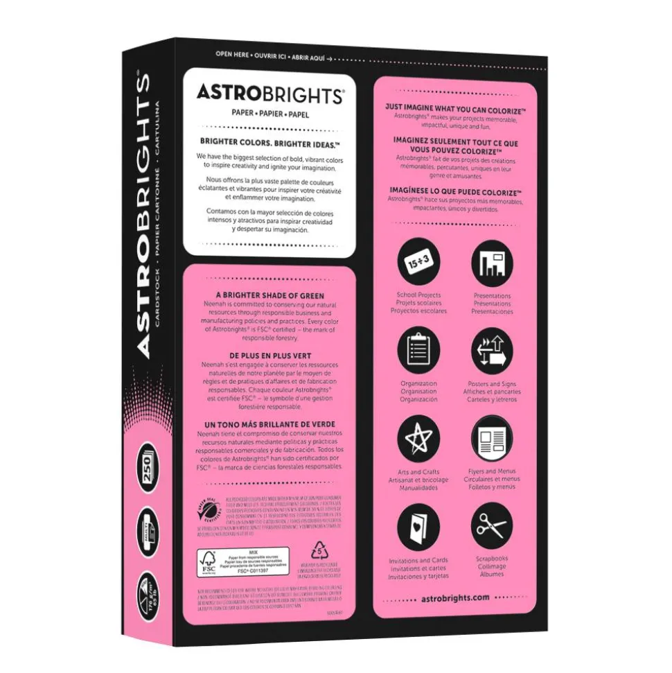 Astrobrights Color Card Stock, Pulsar Pink, Letter (8.5" x 11"), 65 Lb, FSC Certified, Pack Of 250