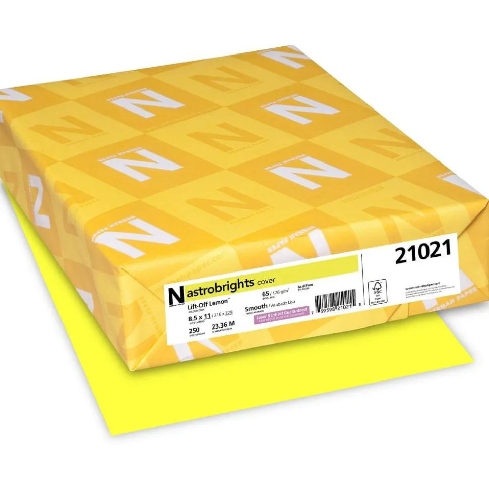 Astrobrights Color Card Stock, Lemon, Letter (8.5" x 11"), 65 lb, Pack Of 250