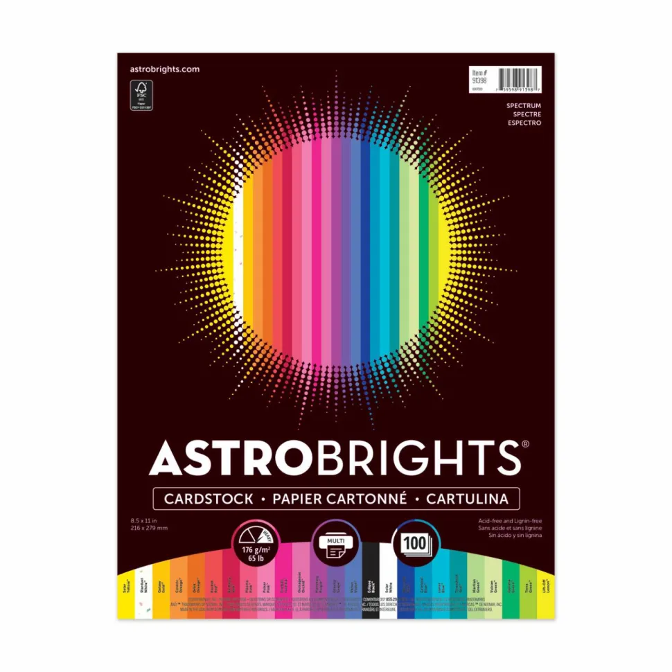 Astrobrights Color Cardstock, 65 lb Cover Weight, 8.5 x 11, Assorted Colors, 100/Pack