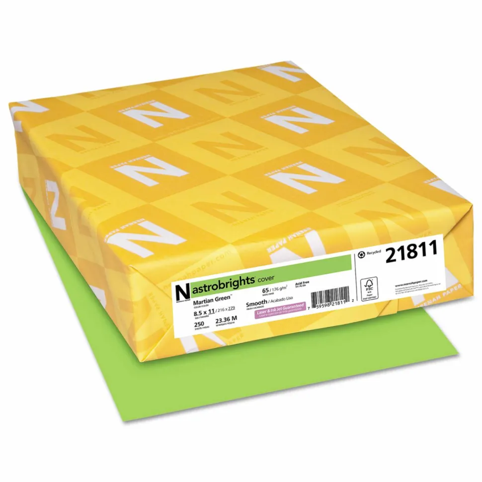Astrobrights Color Cardstock, 65 lb Cover Weight, 8.5 x 11, Martian Green, 250/Pack