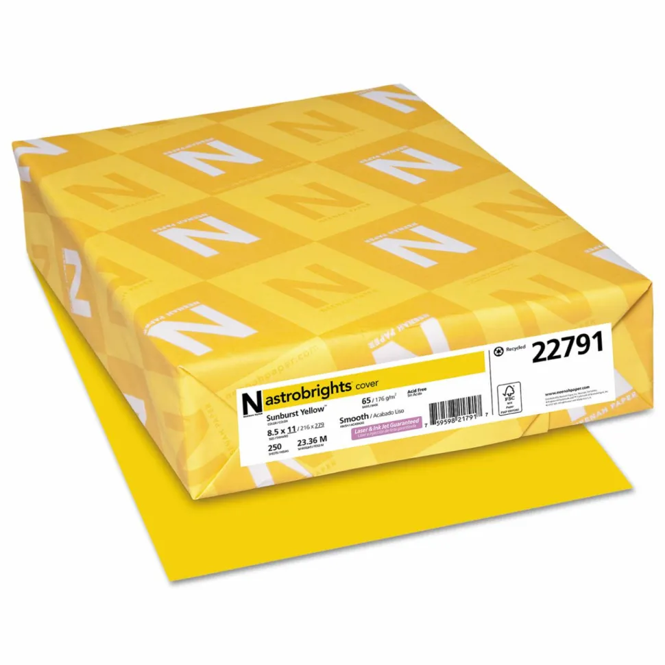Astrobrights Color Cardstock, 65 lb Cover Weight, 8.5 x 11, Sunburst Yellow, 250/Pack