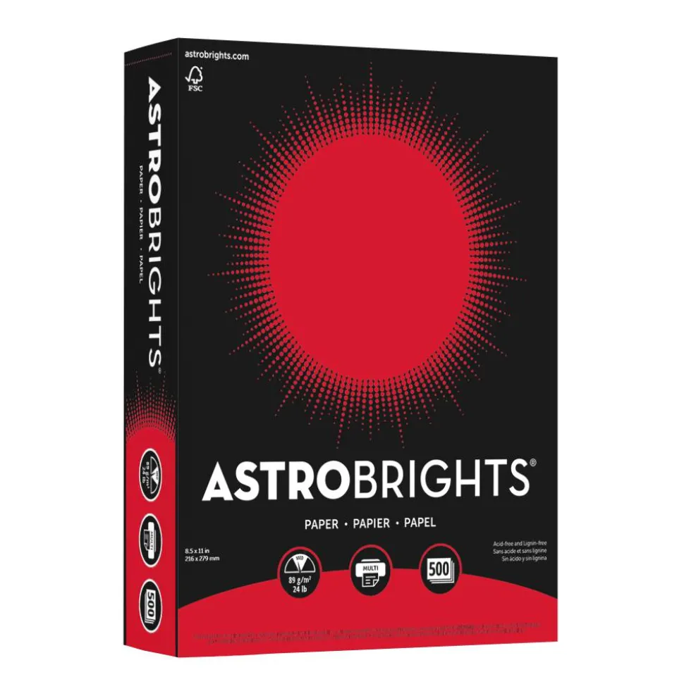 Astrobrights Color Multi-Use Printer & Copy Paper, 1 Ream, Re-Entry Red, Letter (8.5" x 11"), 500 Sheets Per Ream, 24 Lb, 94 Brightness
