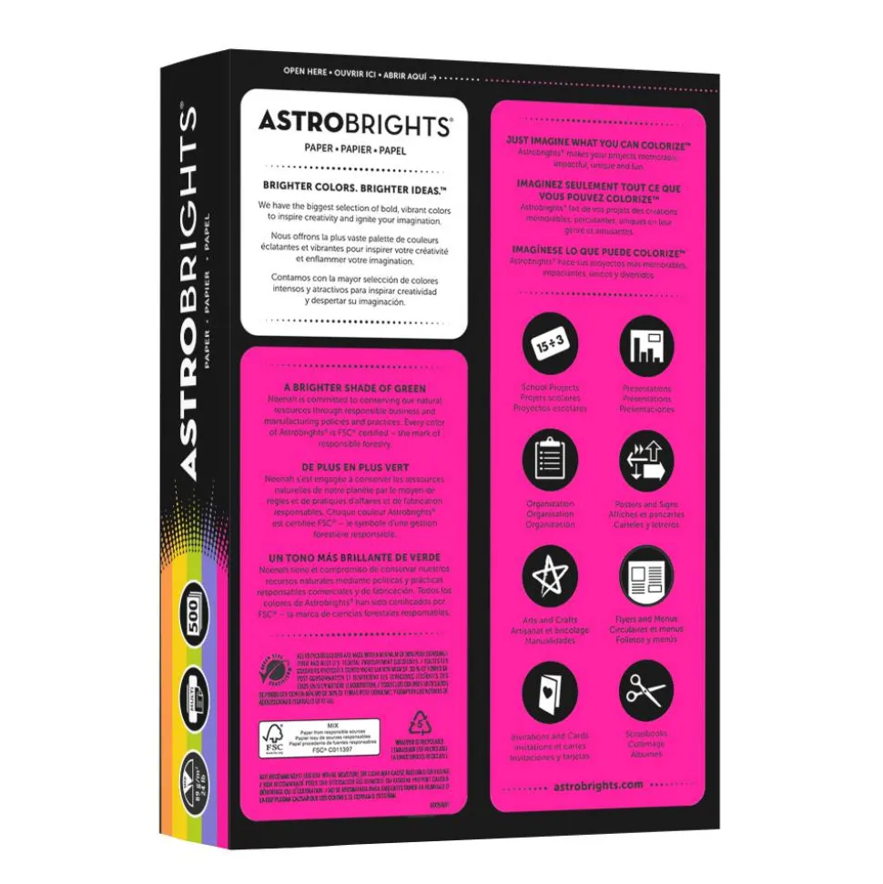Astrobrights Color Multi-Use Printer & Copy Paper, 1 Ream, Happy Color Assortment, Letter (8.5" x 11"), 500 Sheets Per Ream, 24 Lb, 94 Brightness