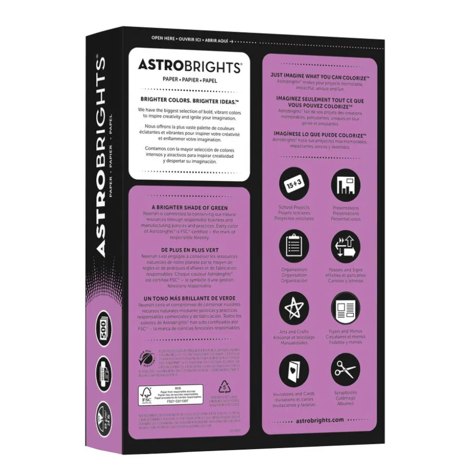 Astrobrights Color Multi-Use Printer & Copy Paper, 1 Ream, Planetary Purple, Letter (8.5" x 11"), 500 Sheets Per Ream, 24 Lb, 94 Brightness